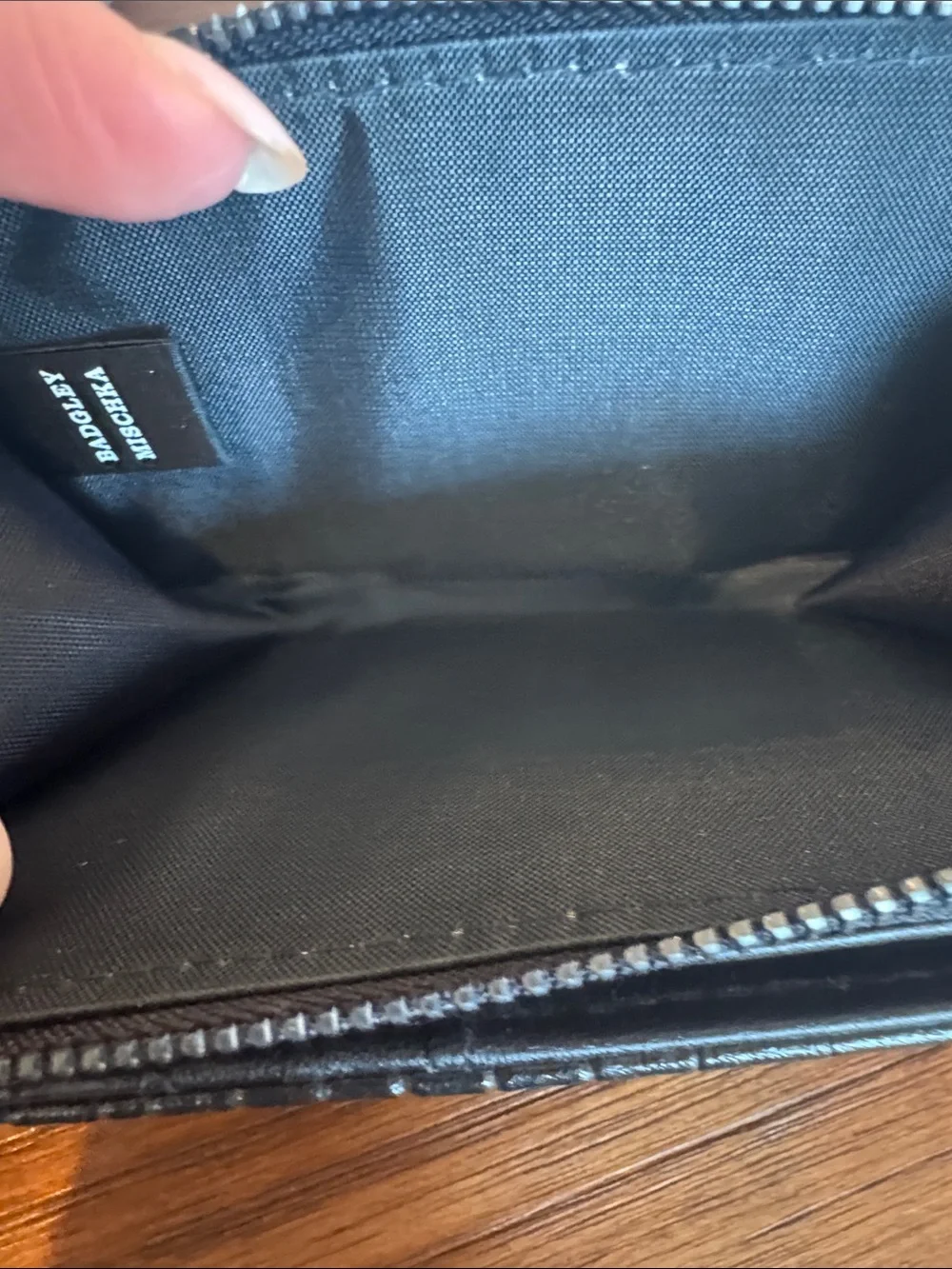 Badgley Mischka Black Croc-Embossed Zip Wallet with Silver Logo